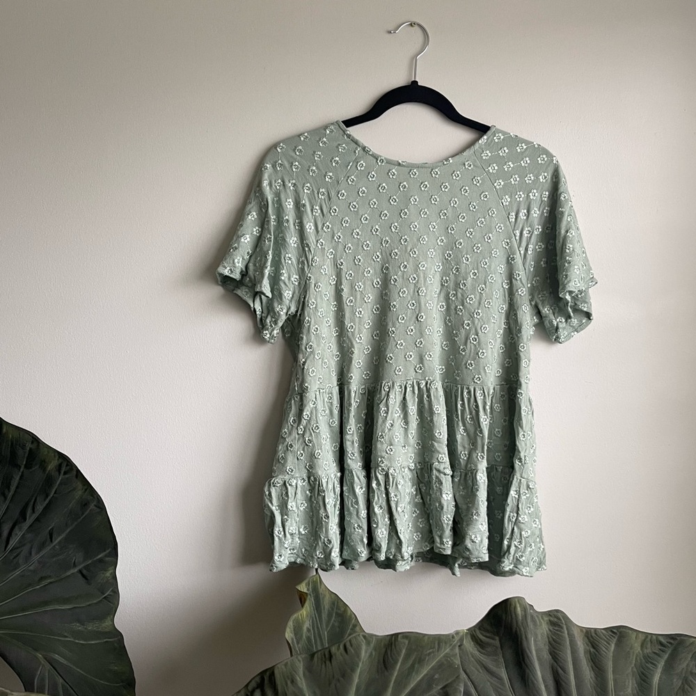 Altar’d State Light Sage Floral Detailed Peplum Top